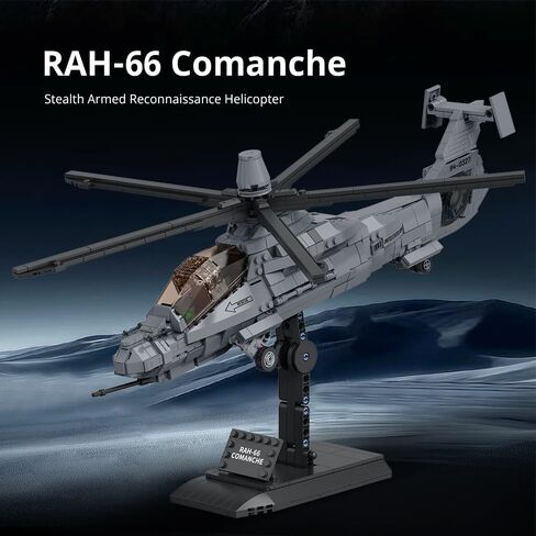 MISINI M8022 1:35 U.S. Army RAH-66 Comanche Stealth Armed Helicopter Building Blocks Set, 1068 Pcs Military Aircraft Model with Base, Collectible Display Gift for Adult Hobbyists and Collectors in Kuwait