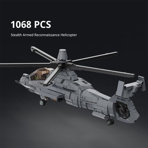 MISINI M8022 1:35 U.S. Army RAH-66 Comanche Stealth Armed Helicopter Building Blocks Set, 1068 Pcs Military Aircraft Model with Base, Collectible Display Gift for Adult Hobbyists and Collectors in Kuwait