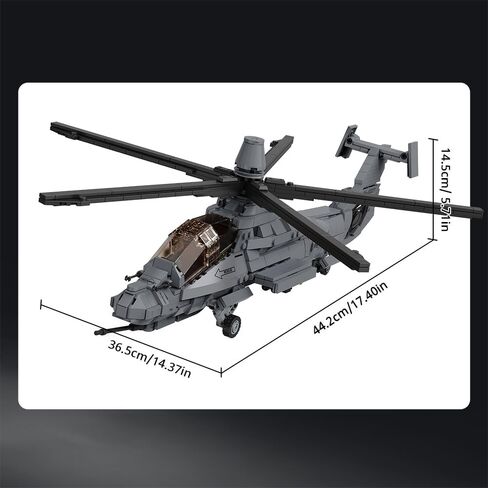 MISINI M8022 1:35 U.S. Army RAH-66 Comanche Stealth Armed Helicopter Building Blocks Set, 1068 Pcs Military Aircraft Model with Base, Collectible Display Gift for Adult Hobbyists and Collectors in Kuwait