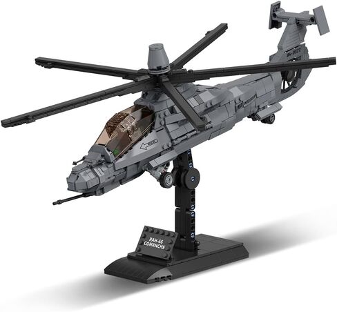MISINI M8022 1:35 U.S. Army RAH-66 Comanche Stealth Armed Helicopter Building Blocks Set, 1068 Pcs Military Aircraft Model with Base, Collectible Display Gift for Adult Hobbyists and Collectors in Kuwait