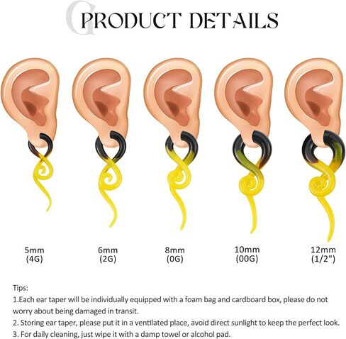 2PCS Glass Spiral Ear Tapers Plugs Expander Stretcher Hanger Twist Gauges Earrings Stretching Tunnels Body Piercing Jewelry for Women Men 4G-1/2" 5MM-12MM in Kuwait
