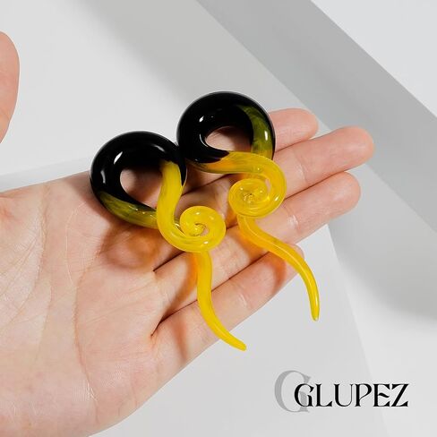 2PCS Glass Spiral Ear Tapers Plugs Expander Stretcher Hanger Twist Gauges Earrings Stretching Tunnels Body Piercing Jewelry for Women Men 4G-1/2" 5MM-12MM in Kuwait