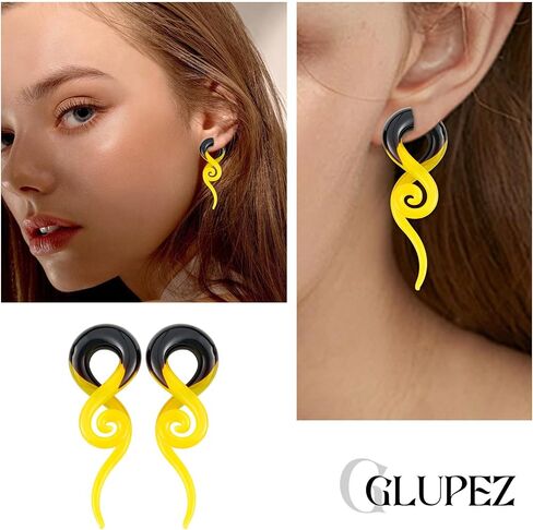 2PCS Glass Spiral Ear Tapers Plugs Expander Stretcher Hanger Twist Gauges Earrings Stretching Tunnels Body Piercing Jewelry for Women Men 4G-1/2" 5MM-12MM in Kuwait