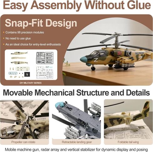 Russian Ka-52 Alligator Attack Helicopter Model Kit – 1/72 Scale Snap-Fit Pre-Painted Display Model for Adult Military Collectors. (Camouflage Yellow) in Kuwait