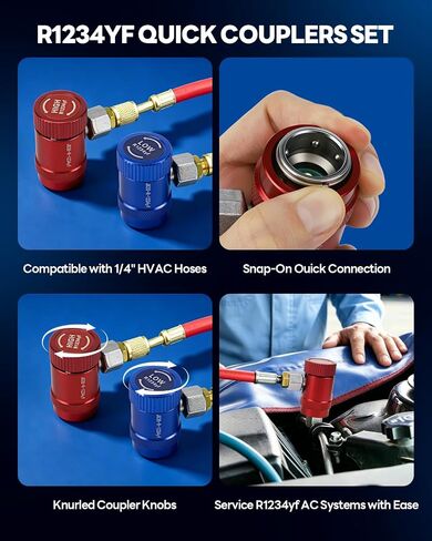 R1234yf Quick Couplers Kit, R1234yf Adapter Tool with Self-Sealing and Puncture Can Tap, HP/LP R1234yf Adapter with Valve Core Remover for 1/4" and 1/2" HVAC Charging Hoses, Car AC Repair in Saudi Arabia