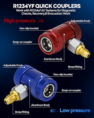 R1234yf Quick Couplers Kit, R1234yf Adapter Tool with Self-Sealing and Puncture Can Tap, HP/LP R1234yf Adapter with Valve Core Remover for 1/4" and 1/2" HVAC Charging Hoses, Car AC Repair in Saudi Arabia
