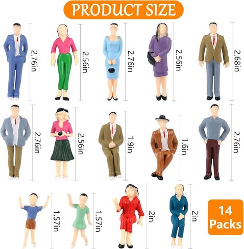 1:25 Scale Mini People Figurines Tiny Painted Model, Pack of 14 in Saudi Arabia