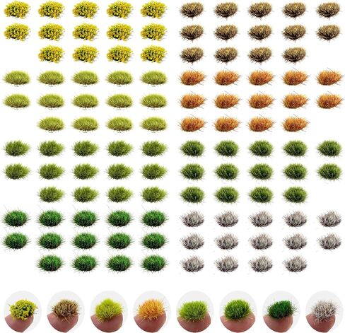 112 Pcs Static Grass Tufts Flower Clusters Miniature Landscape Scenery Supplies Mixed Height 0.5cm 0.8cm Nylon Model Railroad Diorama Terrain Ages 14+ (112Pcs A) in Saudi Arabia