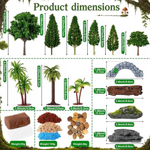 Miniature Diorama Kit - 17Pcs Model Trees, Stones & Bridge for DIY Scenery in Kuwait
