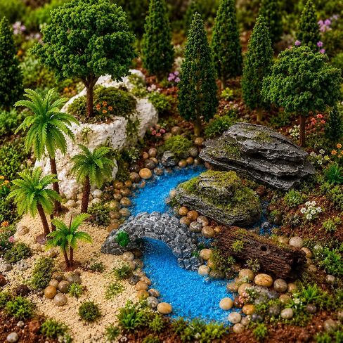 Miniature Diorama Kit - 17Pcs Model Trees, Stones & Bridge for DIY Scenery in Kuwait