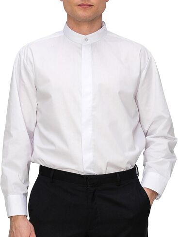 OmegaTux Men’s Banded Collar(Mandarin Collar) White Dress Shirt, Non Pleat in Kuwait