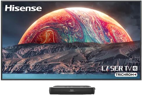 Hisense 100L5G-DLT100B 4K UHD تلفزيون ليزر قصير للغاية 100 بوصة شاشة ALR عالية الكسب، 2700 لومن، متوافق مع Dolby Atmos، Google Assistant وChromecast المدمج، متوافق مع Alexa in Kuwait