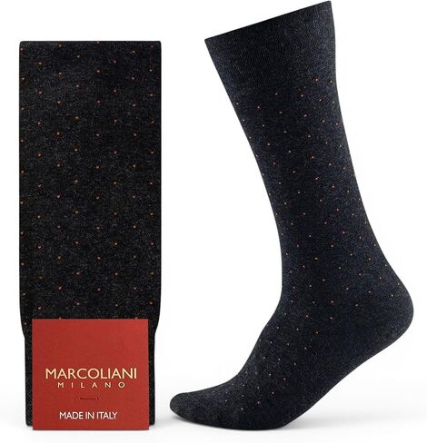Marcoliani Milano Men's Pin Dot Mid Calf Pima Cotton Lisle Socks, Black, One Size Fits Most in Saudi Arabia