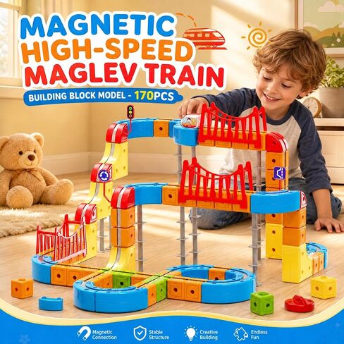 Electric Train Set for Kids, Race Track Car STEM Kit (170 Pcs) in Kuwait