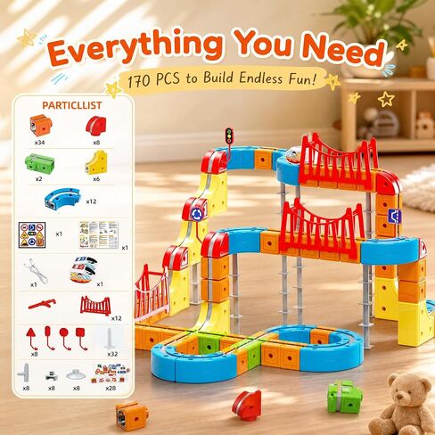Electric Train Set for Kids, Race Track Car STEM Kit (170 Pcs) in Kuwait