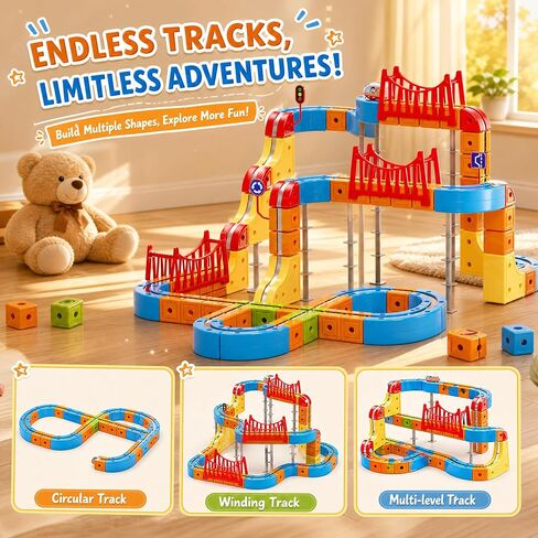 Electric Train Set for Kids, Race Track Car STEM Kit (170 Pcs) in Kuwait