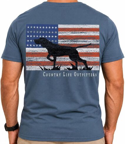 Country Life Outfitters Pointer Dog Americaan Flag Indigo Blue Mens Short Sleeve T-Shirt in Kuwait