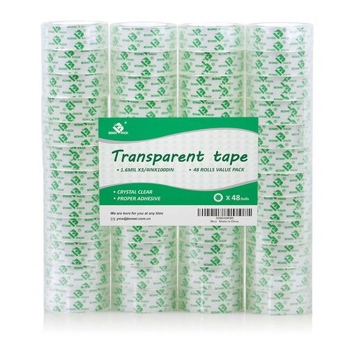 BOMEI PACK 48 Rolls Crystal Clear Transparent Tape, Stationery Tape Refills Rolls for Dispenser, 3/4 in x 1000 in,1 inch Core, Gift Wrapping Tape for Office, School and Home in Saudi Arabia
