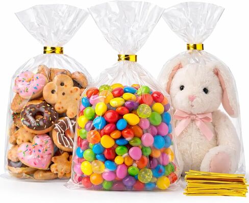 WIKDAY Clear Gift Bags 10 PCS 24x30 Inches Cellophane Wrap for Gift Baskets in Kuwait