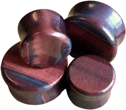 PAIR of Red Tiger Eye Organic Stone Plugs Gauges - up to 25mm available! in Saudi Arabia