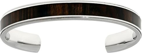 Men's Stainless Steel Wood Inlay Cuff Bracelet in Kuwait