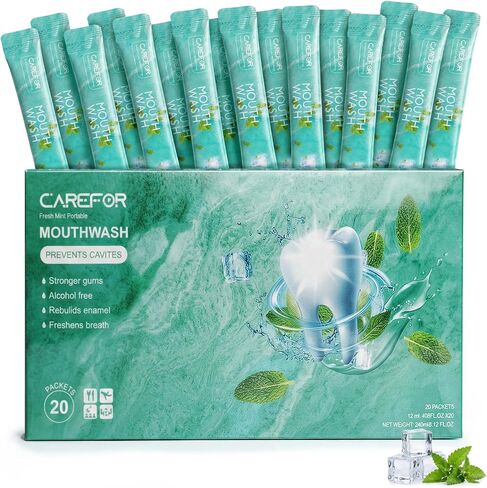 Mouthwash Travel Size Portable Alcohol & Fluoride Free Mini Bulk 20 Packets in Saudi Arabia