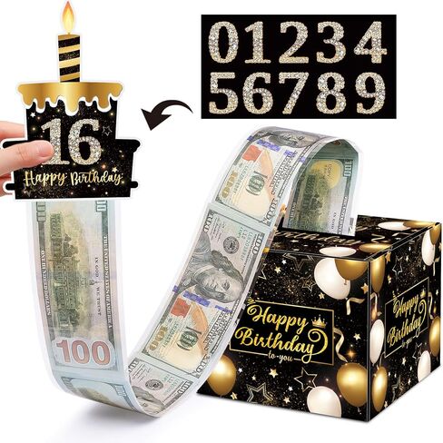 Birthday Money Box for Cash Gift Pull, Surprise Gift Boxes for Money, Money Holder Box with Pull Out Happy Birthday Card and 50Pcs Transparent Bags, Money Gift Ideas for Kids and Adults in Saudi Arabia