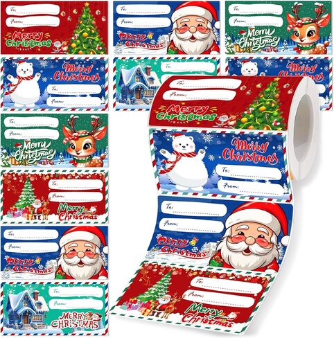 Famoby 300pcs/pack Christmas Gift Tags Name Gift Label Sticker Self-Adhesive Labels Stickers (2.95 x 1.6 inch) for Christmas Presents Decoration Christmas Gift Bags for Women Men in Saudi Arabia