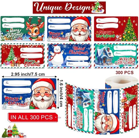 Famoby 300pcs/pack Christmas Gift Tags Name Gift Label Sticker Self-Adhesive Labels Stickers (2.95 x 1.6 inch) for Christmas Presents Decoration Christmas Gift Bags for Women Men in Saudi Arabia