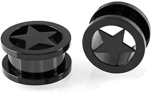 Pair of Star Tunnels Plugs Stainless Steel Screw Tunnels Ear Expander Stretcher Piercing Gauges With O-Ring Fashion Punk Black Minimalist Lucky Body Jewelry Gifts for Women Girls Men in Kuwait