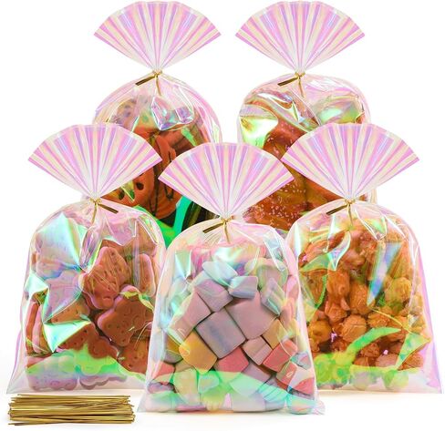 SUREHOME Cellophane Bags, 100 Pack Clear Gift Bag Cellophane Treat Bags with Ties 6x10 Inch Plastic Small Cello Candy Bag for Cookies Birthday Party Favors Packaging Gift Goodie Bakery Popcorn Wraps in Saudi Arabia