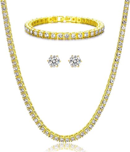 HH Bling Empire سلاسل تنس فضية أو ذهبية مثلجة من الألماس للرجال، قلادات تنس من حجر الراين للنساء، قلادات سلسلة ألماس 18-30 بوصة in Kuwait