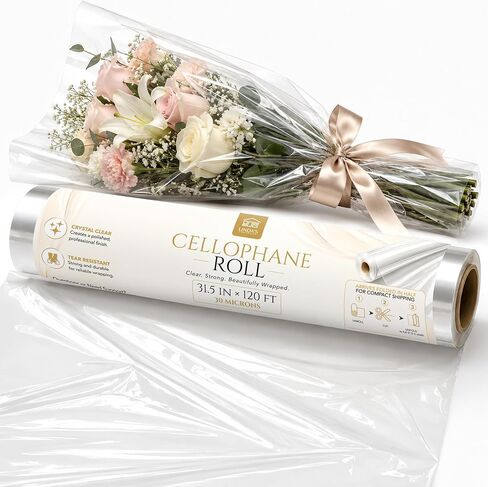 Clear Cellophane Wrap Roll 31.5 in x 120 ft - 3 Mil Thick Gift Basket Wrap Cellophane, Cello Wrap Clear Gift Wrap Paper for Baskets, Bouquets, Treat Trays & Hampers, Papel Celofan (Folded to 16 in) in Saudi Arabia