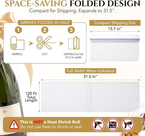 Clear Cellophane Wrap Roll 31.5 in x 120 ft - 3 Mil Thick Gift Basket Wrap Cellophane, Cello Wrap Clear Gift Wrap Paper for Baskets, Bouquets, Treat Trays & Hampers, Papel Celofan (Folded to 16 in) in Saudi Arabia