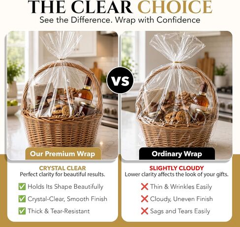 Clear Cellophane Wrap Roll 31.5 in x 120 ft - 3 Mil Thick Gift Basket Wrap Cellophane, Cello Wrap Clear Gift Wrap Paper for Baskets, Bouquets, Treat Trays & Hampers, Papel Celofan (Folded to 16 in) in Saudi Arabia