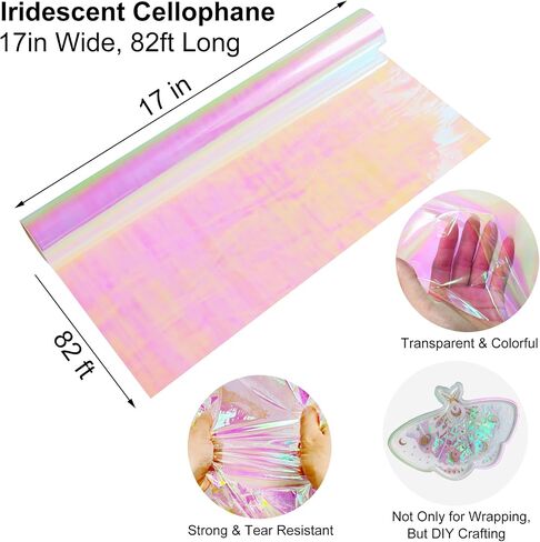 SYOGUA 82 Ft x 17 In Cellophane Roll Extra Wide Iridescent Cellophane Wrap Gift Baskets Wrapping Plastic for Basket, Treats, DIY Crafts, Birthday Gifts in Saudi Arabia