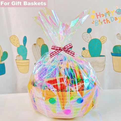 SYOGUA 82 Ft x 17 In Cellophane Roll Extra Wide Iridescent Cellophane Wrap Gift Baskets Wrapping Plastic for Basket, Treats, DIY Crafts, Birthday Gifts in Saudi Arabia