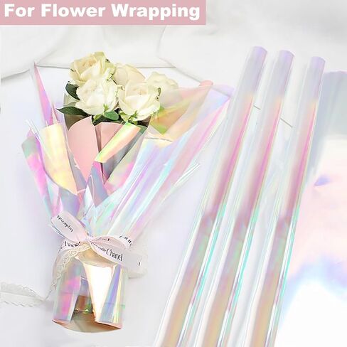 SYOGUA 82 Ft x 17 In Cellophane Roll Extra Wide Iridescent Cellophane Wrap Gift Baskets Wrapping Plastic for Basket, Treats, DIY Crafts, Birthday Gifts in Saudi Arabia