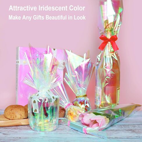 SYOGUA 82 Ft x 17 In Cellophane Roll Extra Wide Iridescent Cellophane Wrap Gift Baskets Wrapping Plastic for Basket, Treats, DIY Crafts, Birthday Gifts in Saudi Arabia