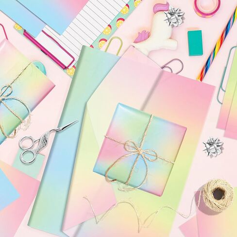 100 Sheets Pink-Blue Gradient Tissue Paper Bulk - 14x20 Inches Pastel Turquoise Starry Sky Galaxy Gift Wrapping Tissue for Baby Shower, Birthday Party, Wedding Decor, Gift Packaging, DIY Crafts & Arts in Saudi Arabia