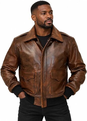 A2 Leather Jacket Men's RAF Bomber Aviator WWII Pilot Police Military Real Leather Jacket in Saudi Arabia