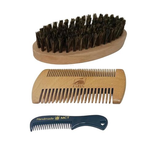 G.B.S Military Style Hair Brush Dual Hair Bristle Brush for Beard and Hair Hi-Gloss Block Wood Animal free- Vegan Bristles Firm Bristles Military Style over 2,000 Bristles Men's daily Grooming (BLACK) in Kuwait