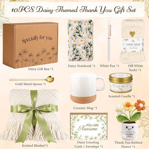 Giftota Daisy Thank You Gifts for Women, Appreciation Care Package Gift Set, Inspirational Thinking of You Self Care Birthday Holiday Gift Basket for Friend Teacher Coworker Nurse Employee Mom Sister in Saudi Arabia