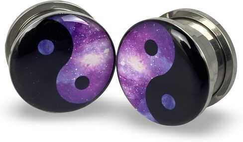 Screw on Plugs - Galaxy Yin Yang Picture Plugs - Sold As a Pair in Saudi Arabia