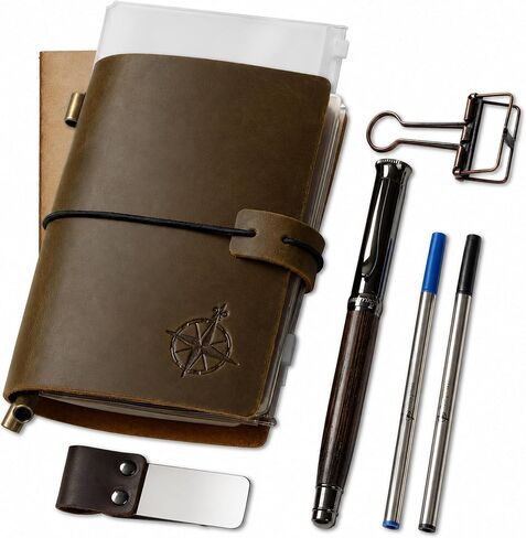 Wanderings Standard Size Travelers Notebook/Handcrafted Genuine Leather Journal - 4.75" x 8.5" (12 x 22cm) - Refillable Travel Journal - 100 GSM Blank Inserts in Saudi Arabia