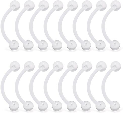SCERRING 14G Clear Acrylic Bioflex & Stainless Steel Curved Barbell Nipplerings Snake Eyes Tongue Ring Piercing Retainer 16-24PCS in Saudi Arabia