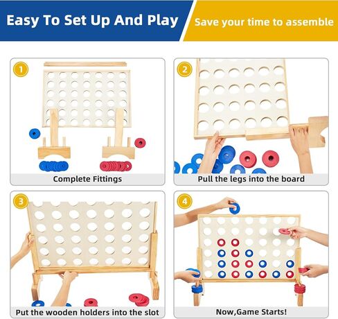 Giant 4 in a Row Game, Wooden 2.8Ft Outdoor Yard Game for Family in Kuwait