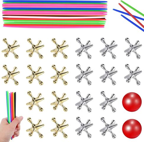 ZeeDix 2 Set Jacks Game - 20 Pcs Jacks, 60Pcs Pick Up Sticks & 2 Red Balls in Saudi Arabia
