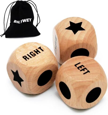 Bilywey 3pcs Left Right Game Dice 1 inch Beech Wood Dices with Drawstring Bag (3pcs) in Kuwait