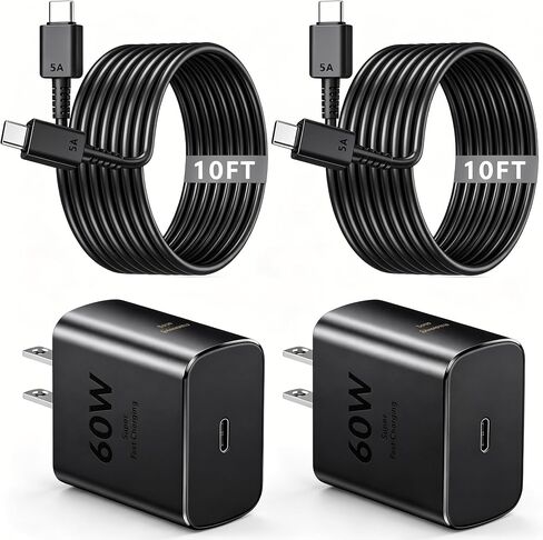 Samsung USB-C Super Fast Charging, 2Pack MITSUGAWA 25W Power Delivery Fast Wall Charger(2Pack 5FT USB-C Cable is included), for Galaxy S22/S21+/Ultra/Note10/20/Z Fold 3/Flip 3/S10/9/8, iPad Pro, Pixel in Kuwait